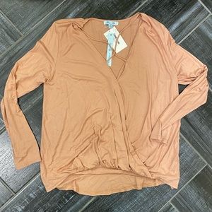 She & Sky Cross Front Blouse Size L Tera Cotta Color